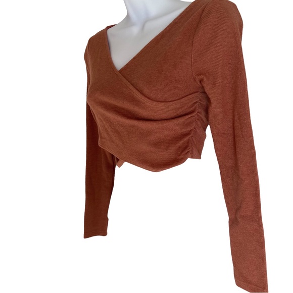 EUC LOVERS + Friends Long Sleeve Ribbed Wrap Cropped Top (BN16-103) - Picture 7 of 11